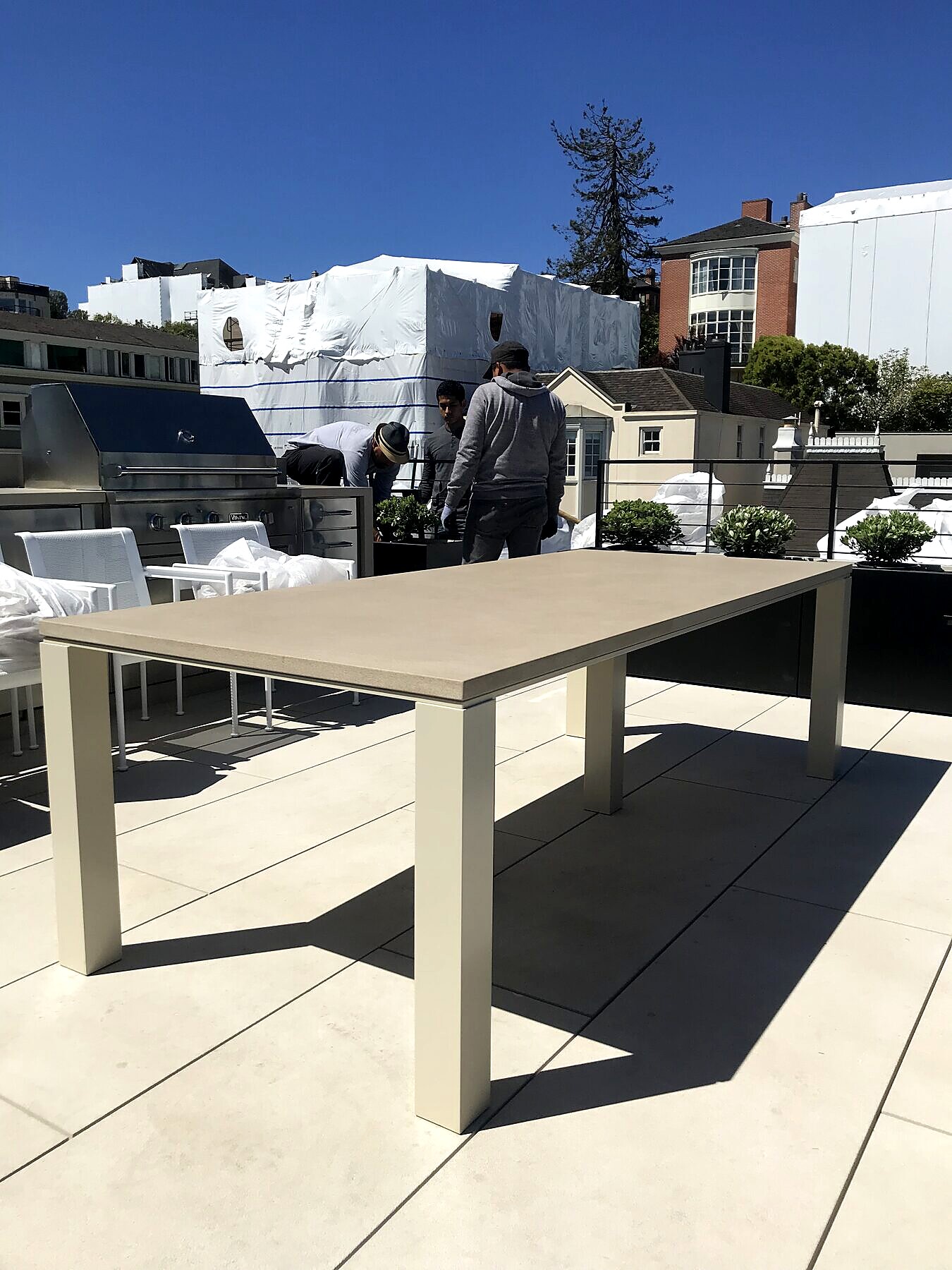 Custom steel rooftop table, outdoor fabrication