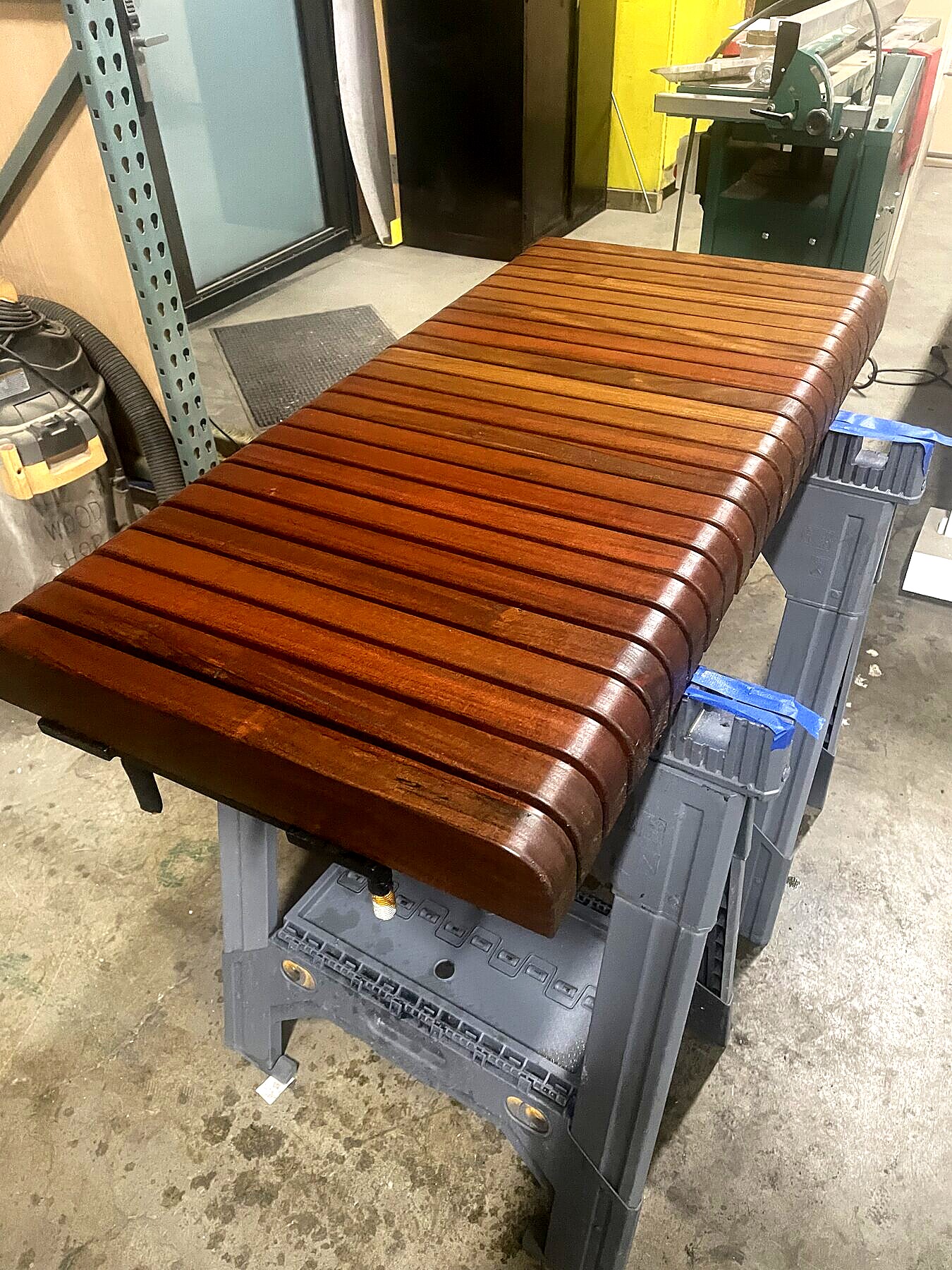 Wood slat bench, detail shot
